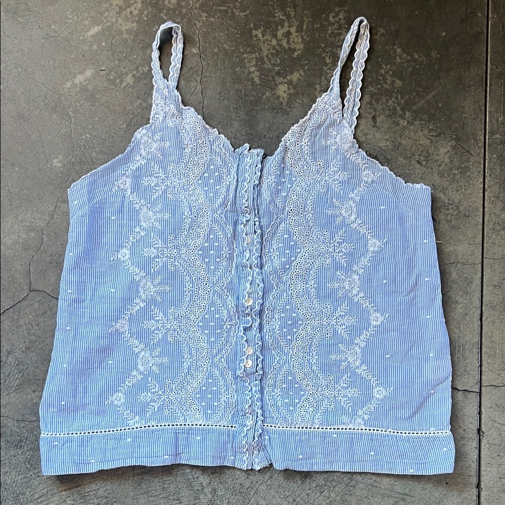 Sundance Light Blue Embroidered Lace-Trim Camisole